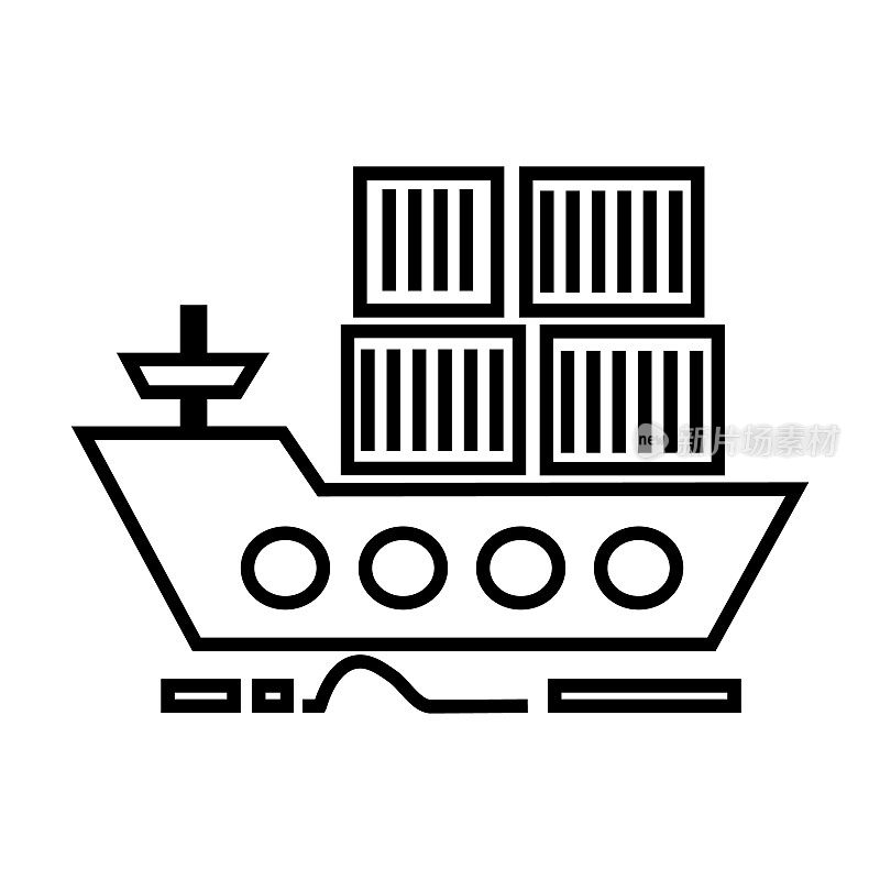 cargo delivery by sea ship vector line icon, sign, illustration on background, editable strokes